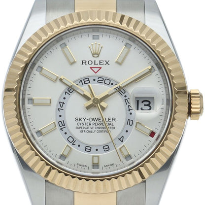 Rolex Sky Dweller Watch Oyster Box 18k Yellow Gold SS White Polished