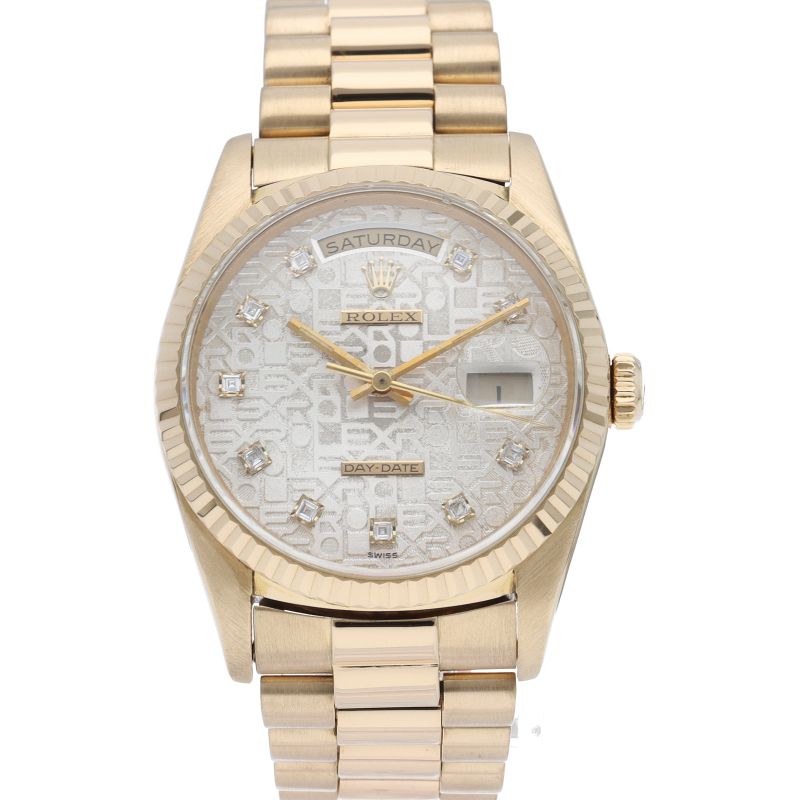 Rolex Day Date Watch Diamond Computer Dial Box 18k Yellow Gold Silk — view 2