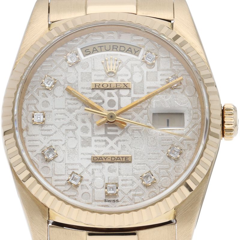 Rolex Day Date Watch Diamond Computer Dial Box 18k Yellow Gold Silk