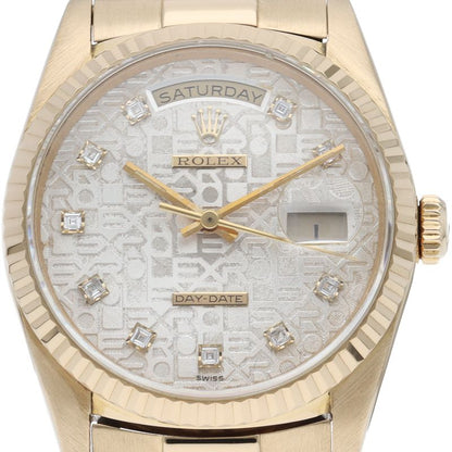 Rolex Day Date Watch Diamond Computer Dial Box 18k Yellow Gold Silk