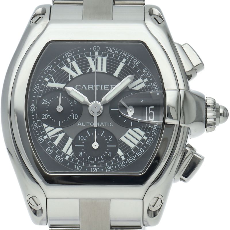 Cartier Roadster XL Chronograph Watch SS Black Polished