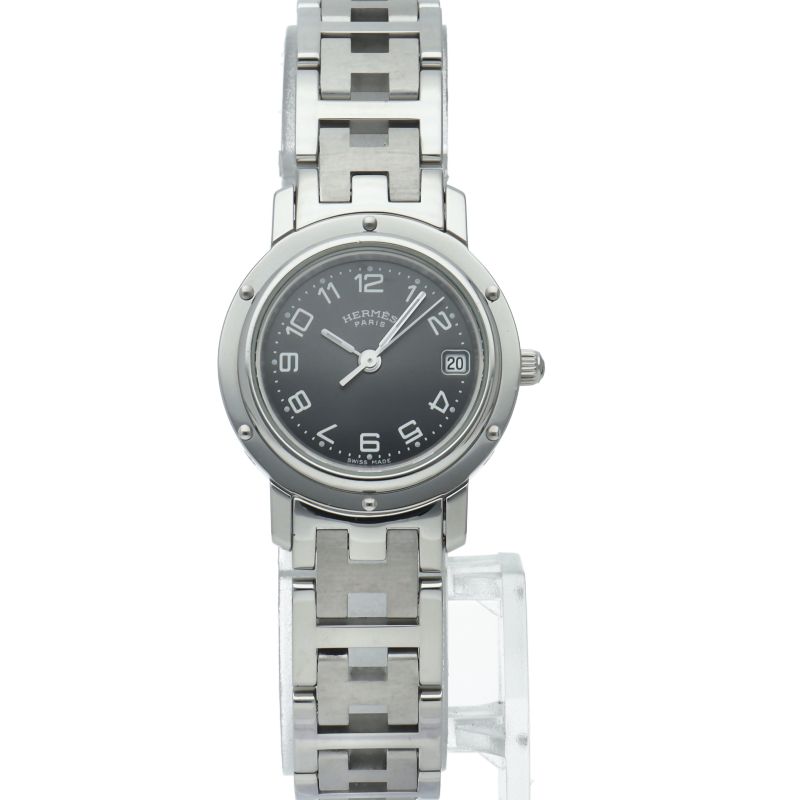 Hermes Clipper Watch Overhauled Box SS Black OH Polished — view 2