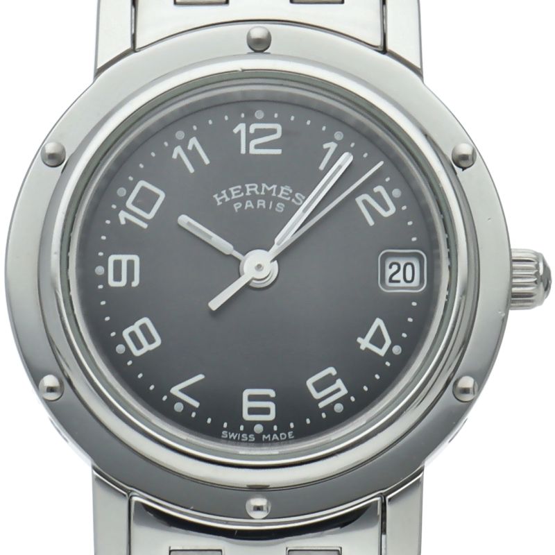 Hermes Clipper Watch Overhauled Box SS Black OH Polished