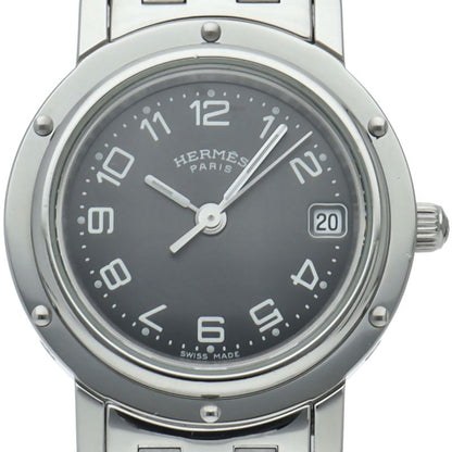 Hermes Clipper Watch Overhauled Box SS Black OH Polished