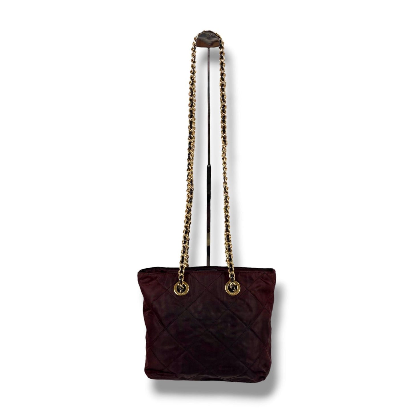 Prada Quilted Triangle Logo Chain Shoulder Bag Purple Brown — view 4