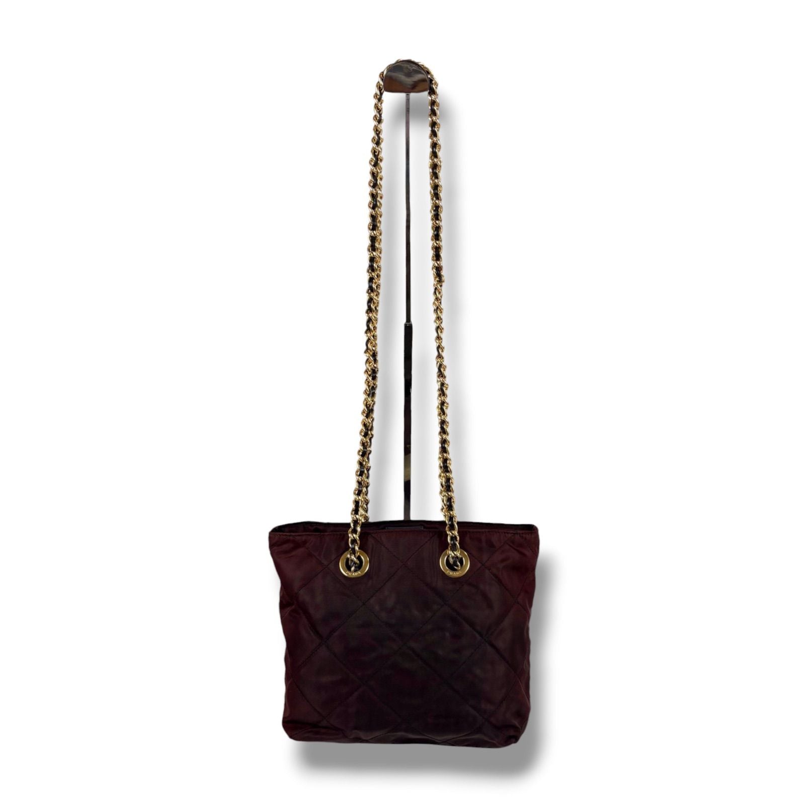Prada Quilted Triangle Logo Chain Shoulder Bag Purple Brown — view 4