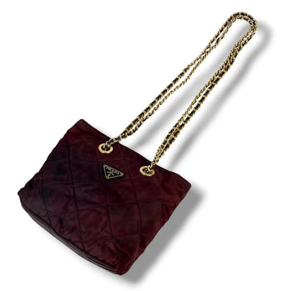 Prada Quilted Triangle Logo Chain Shoulder Bag Purple Brown — view 2