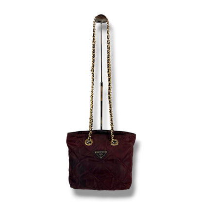 Prada Quilted Triangle Logo Chain Shoulder Bag Purple Brown — view 3