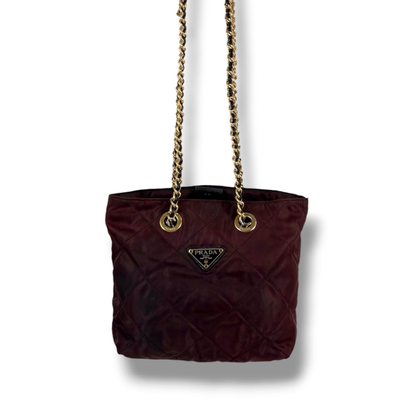 Prada Quilted Triangle Logo Chain Shoulder Bag Purple Brown