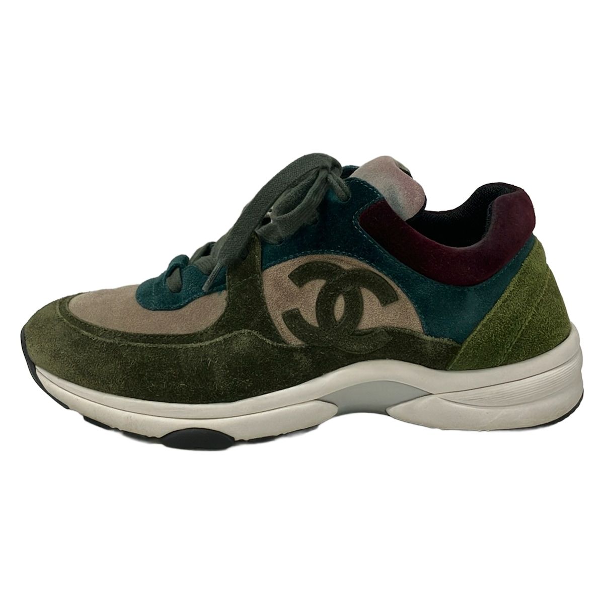 Chanel Sneakers 37.5 Khaki Bordeaux Multi