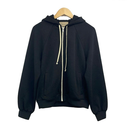 Gucci Jacket S GG Logo Jersey Zip Up Black Long Sleeve Spring Autumn