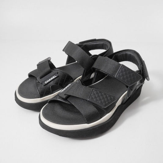 Chanel Sandals 36 CC Logo Quilted Sports Shoes