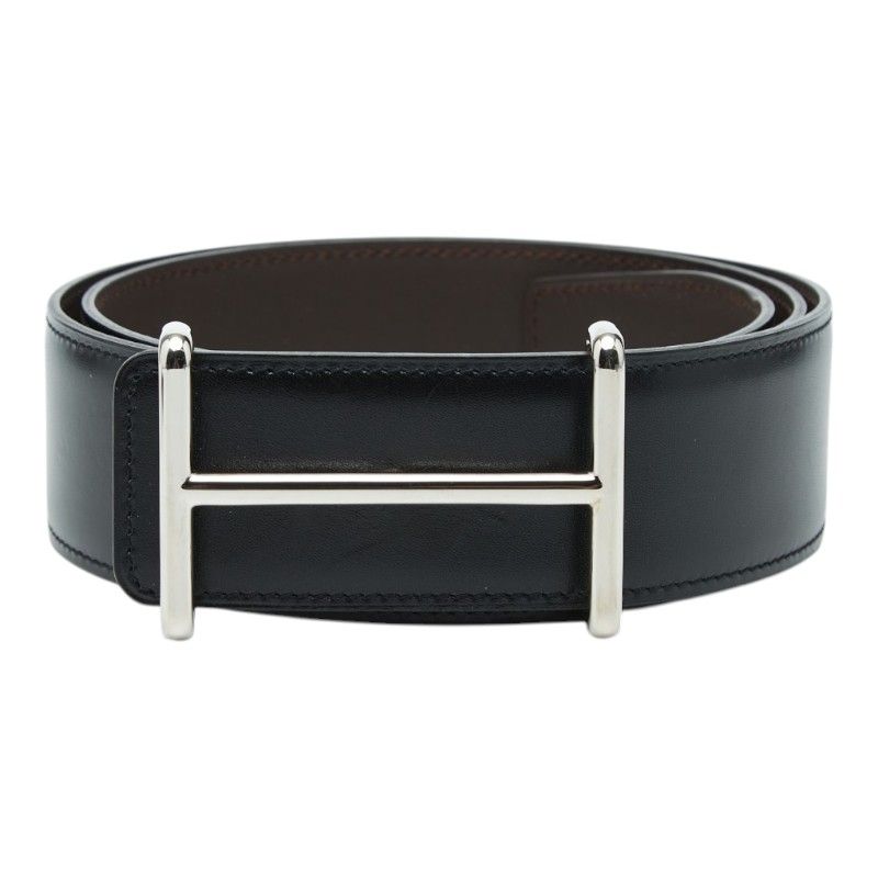 Hermes D'ancre Logo Buckle Belt 85 Black Silver Leather