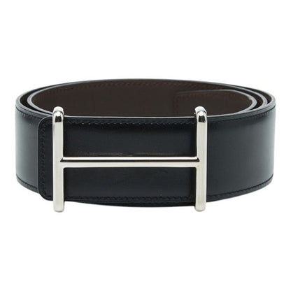 Hermes D'ancre Logo Buckle Belt 85 Black Silver Leather