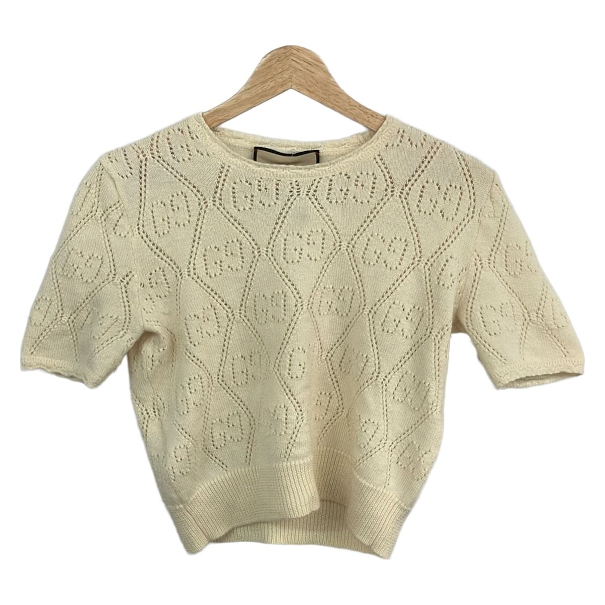Gucci Short Sleeve Sweater S Ivory Crew Neck GG Pattern