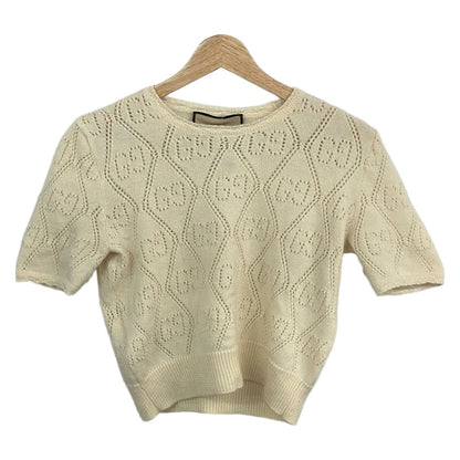 Gucci Short Sleeve Sweater S Ivory Crew Neck GG Pattern