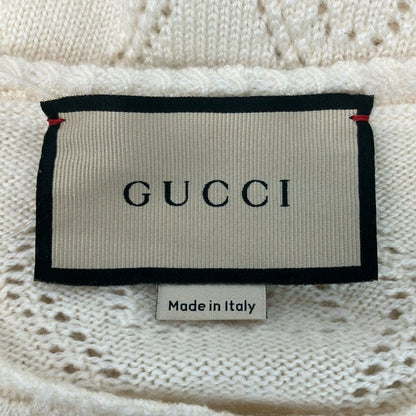 Gucci Short Sleeve Sweater S Ivory Crew Neck GG Pattern — view 3