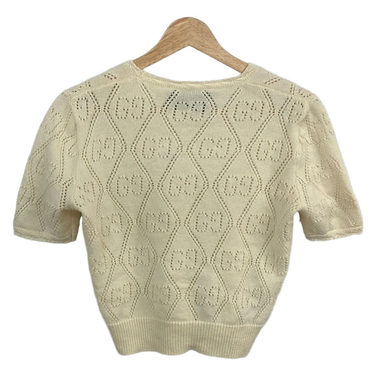 Gucci Short Sleeve Sweater S Ivory Crew Neck GG Pattern — view 2