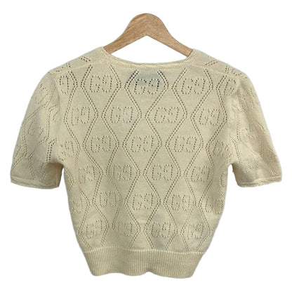 Gucci Short Sleeve Sweater S Ivory Crew Neck GG Pattern — view 2
