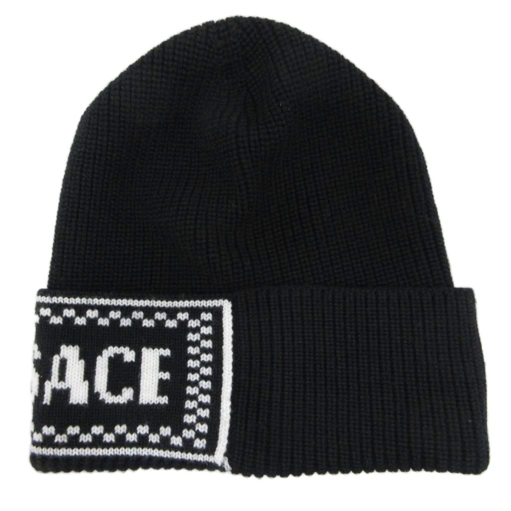 Versace Tagged Macro Logo Virgin Wool Knit Hat Beanie Black White — view 3