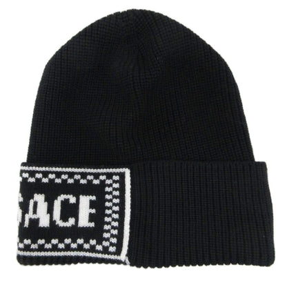 Versace Tagged Macro Logo Virgin Wool Knit Hat Beanie Black White — view 3