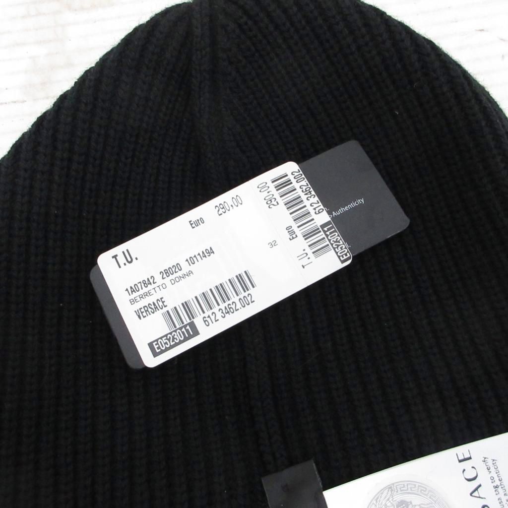 Versace Tagged Macro Logo Virgin Wool Knit Hat Beanie Black White — view 6
