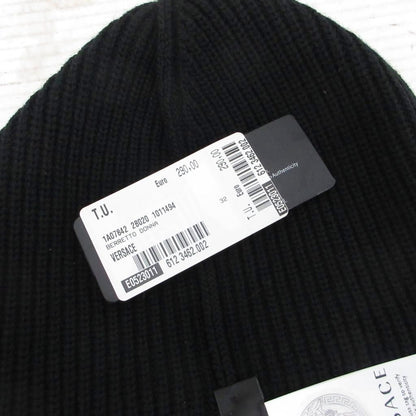 Versace Tagged Macro Logo Virgin Wool Knit Hat Beanie Black White — view 6