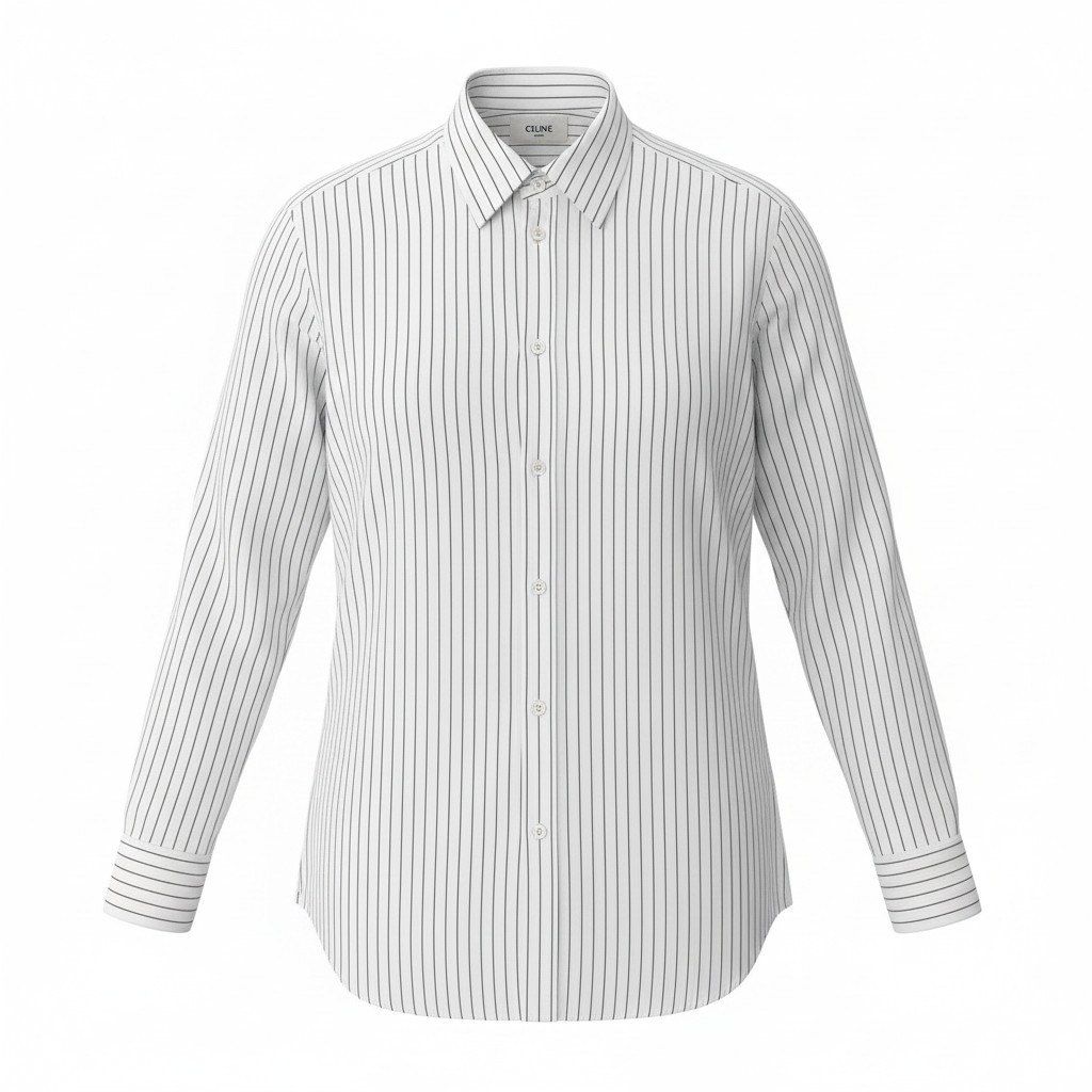 Celine Classic Shirt Striped Cotton Poplin Long Sleeve White