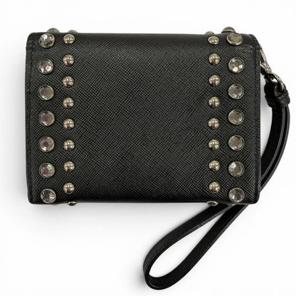 Prada Strap Logo Bijou Studded Leather Card Case Black — view 3