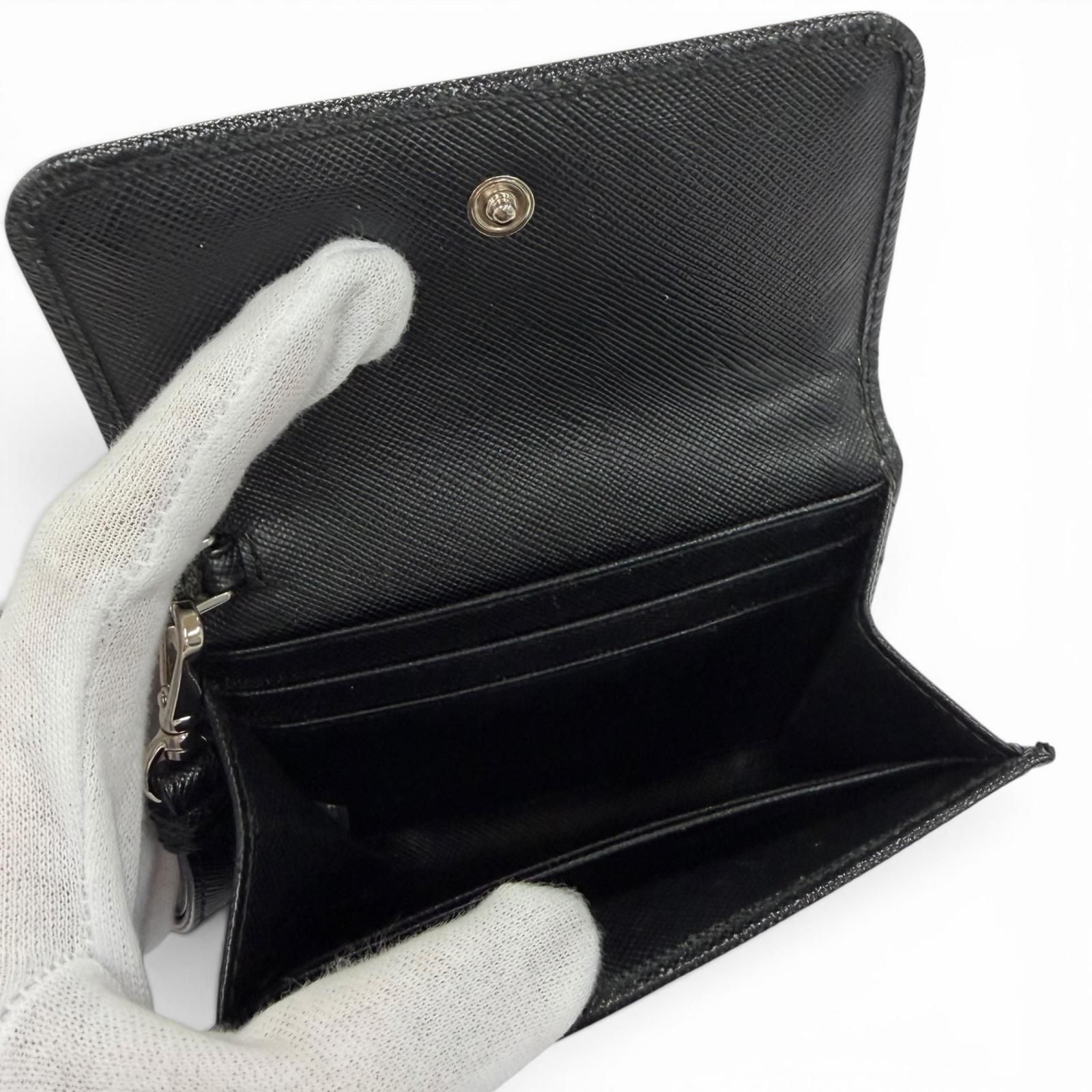 Prada Strap Logo Bijou Studded Leather Card Case Black — view 6
