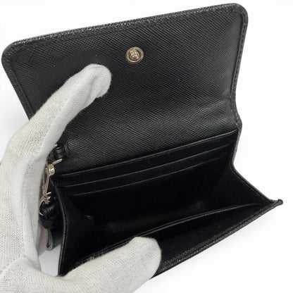 Prada Strap Logo Bijou Studded Leather Card Case Black — view 6
