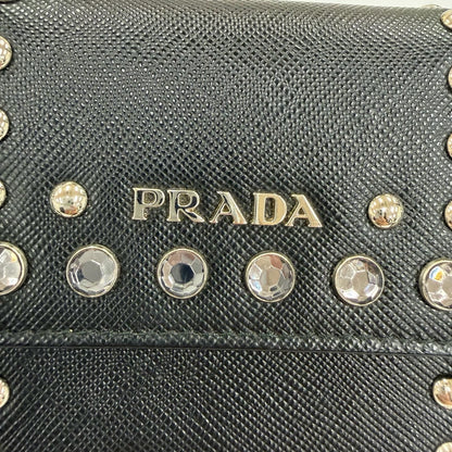 Prada Strap Logo Bijou Studded Leather Card Case Black — view 7