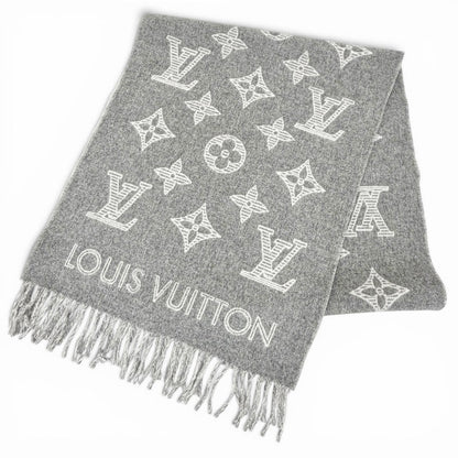 Louis Vuitton Scarf Monogram Shadow Wool Cashmere Large Shawl Gray