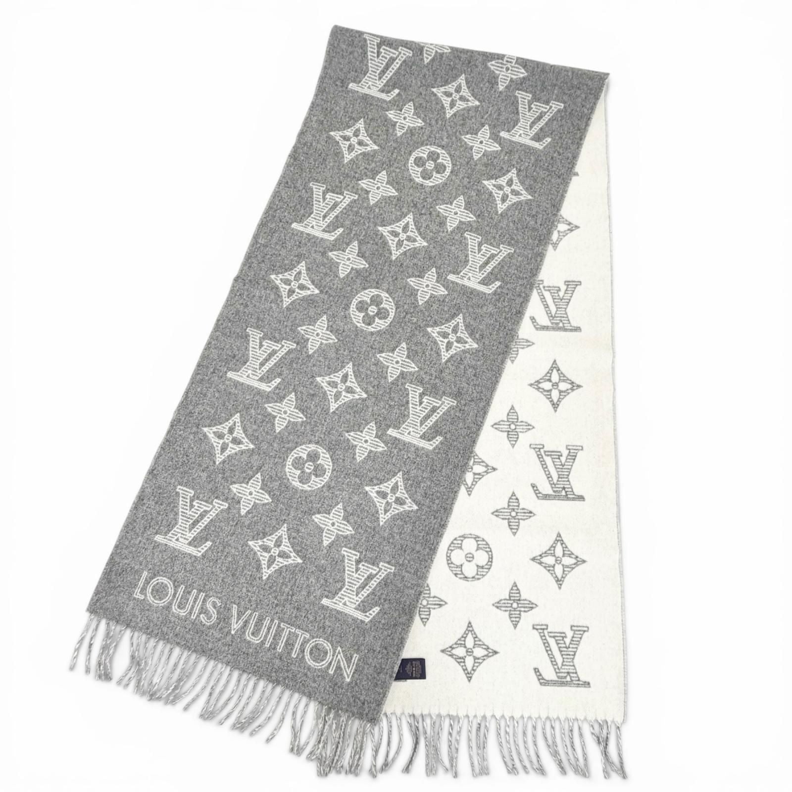 Louis Vuitton Scarf Monogram Shadow Wool Cashmere Large Shawl Gray — view 3