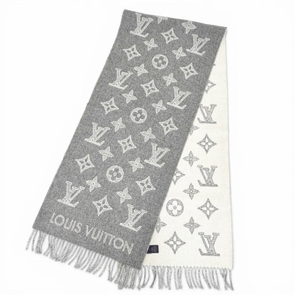 Louis Vuitton Scarf Monogram Shadow Wool Cashmere Large Shawl Gray — view 3