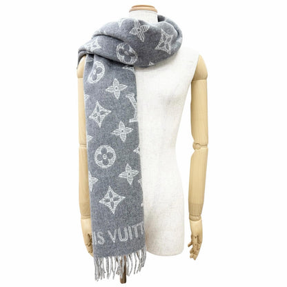 Louis Vuitton Scarf Monogram Shadow Wool Cashmere Large Shawl Gray — view 4