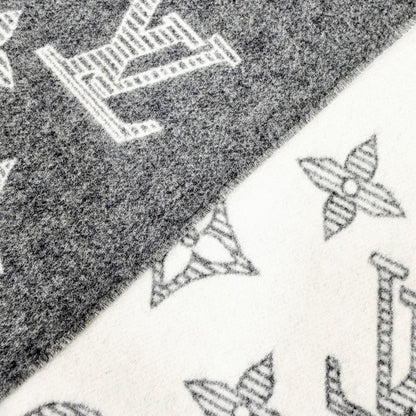 Louis Vuitton Scarf Monogram Shadow Wool Cashmere Large Shawl Gray — view 5