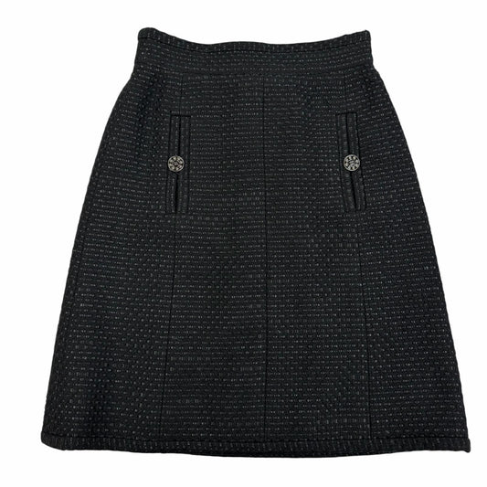 Chanel Cotton Coco Button Tweed Knee Length Skirt Black 38