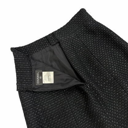 Chanel Cotton Coco Button Tweed Knee Length Skirt Black 38 — view 5