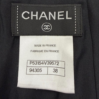 Chanel Cotton Coco Button Tweed Knee Length Skirt Black 38 — view 7