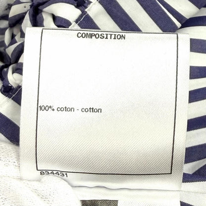 Chanel Cotton 100% CC Logo Plate Smocking Gathered Stripe Skirt Navy White 36 — view 9