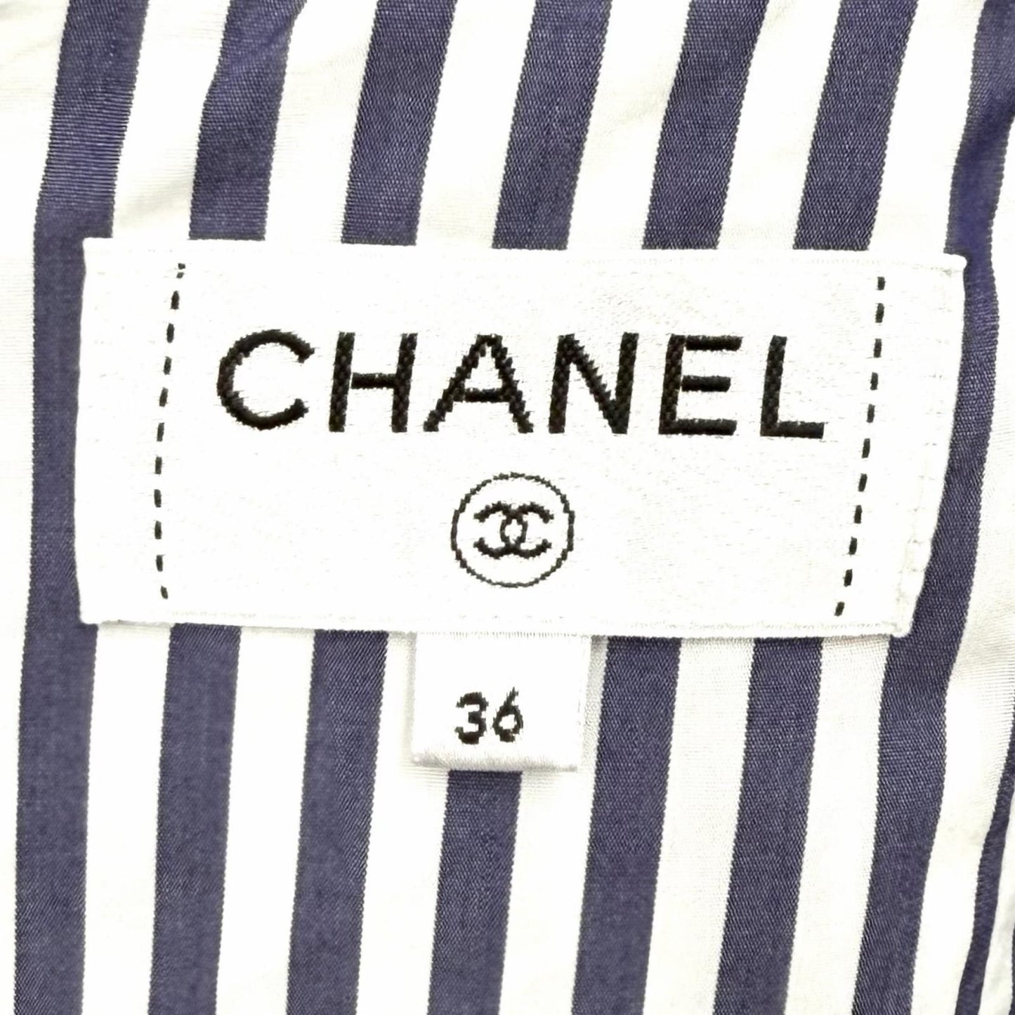 Chanel Cotton 100% CC Logo Plate Smocking Gathered Stripe Skirt Navy White 36 — view 7