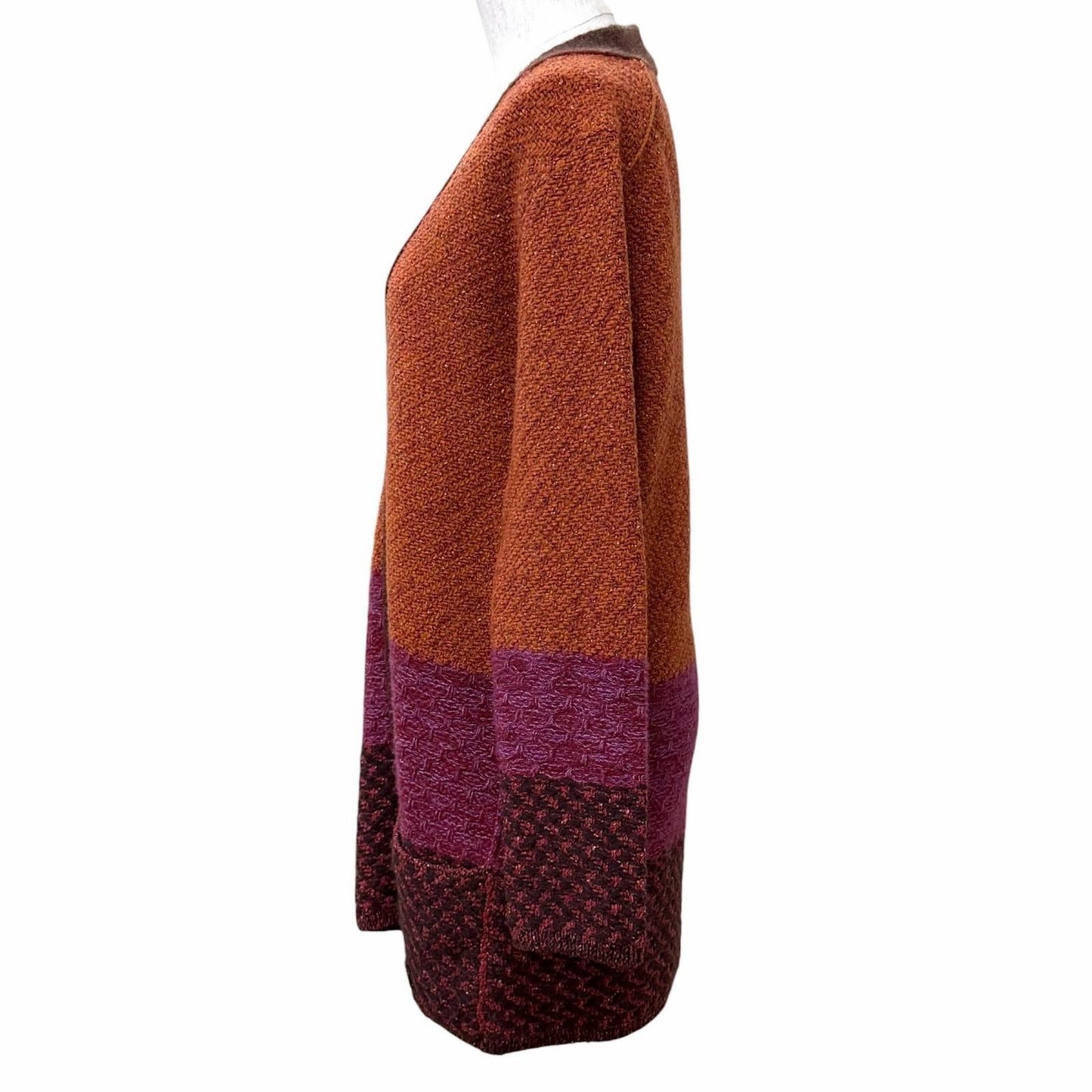 Louis Vuitton Silk Cashmere Blend Logo Plate Neck Long Cardigan Multi — view 2