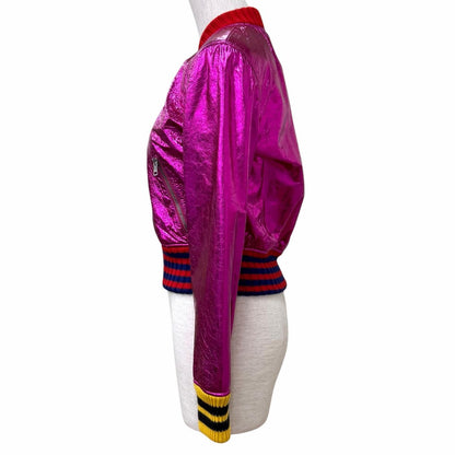 Gucci Logo Zip Metallic Lambskin Bomber Jacket Pink 36 Hanger — view 2