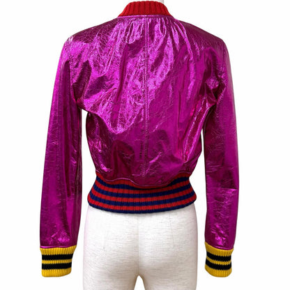 Gucci Logo Zip Metallic Lambskin Bomber Jacket Pink 36 Hanger — view 3
