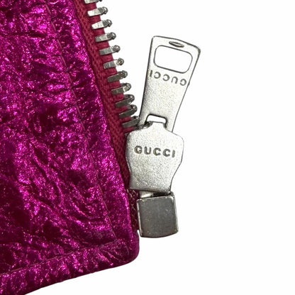Gucci Logo Zip Metallic Lambskin Bomber Jacket Pink 36 Hanger — view 6