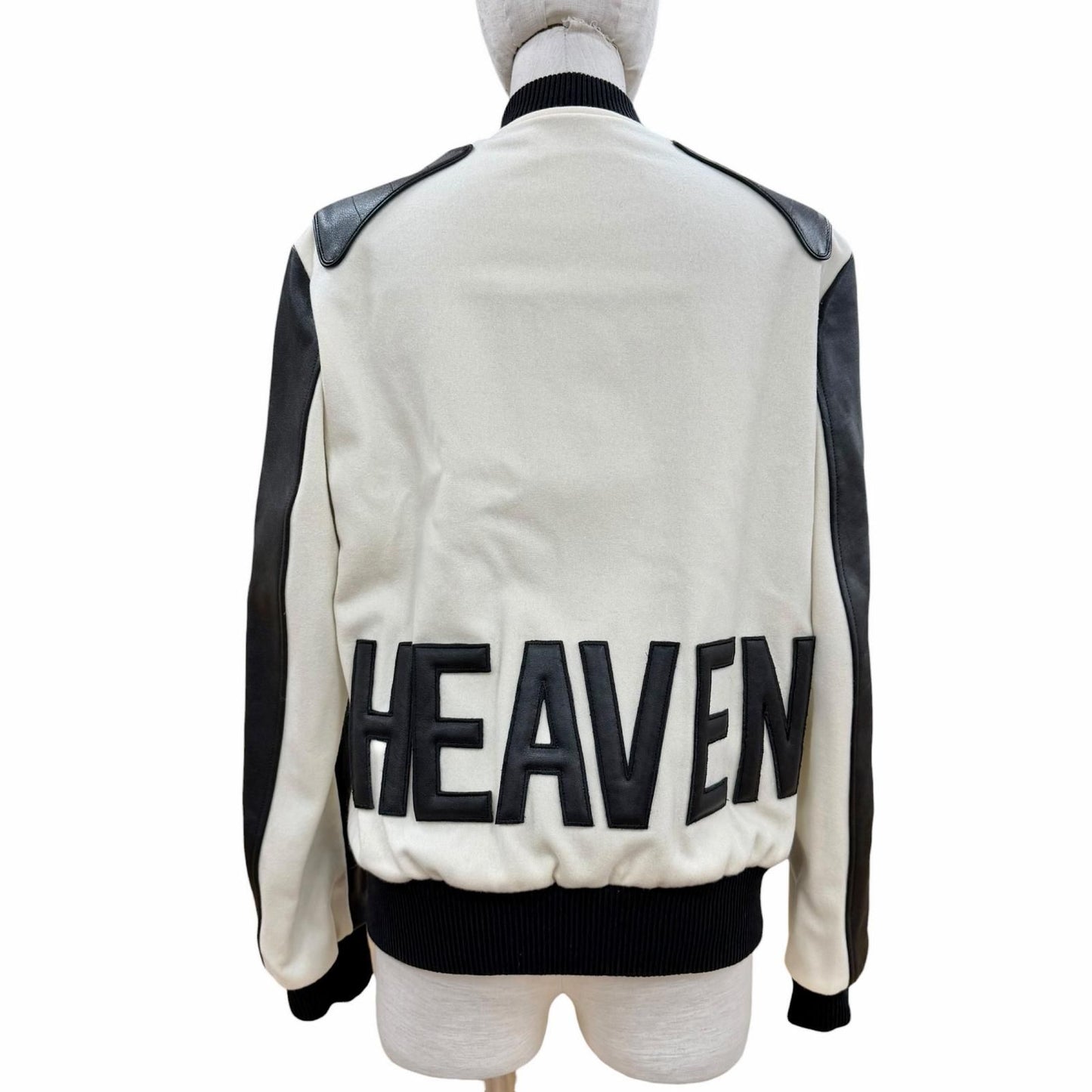 Saint Laurent Paris Wool Lambskin Back Heaven Varsity Jacket White Black 38 — view 3