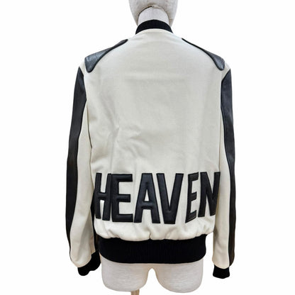 Saint Laurent Paris Wool Lambskin Back Heaven Varsity Jacket White Black 38 — view 3