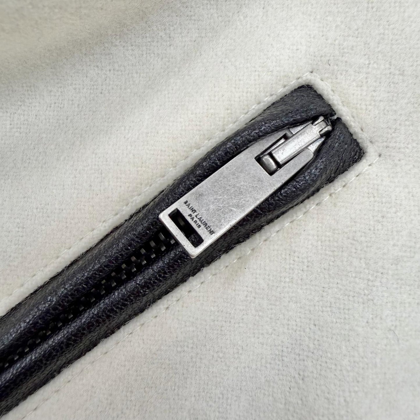 Saint Laurent Paris Wool Lambskin Back Heaven Varsity Jacket White Black 38 — view 7