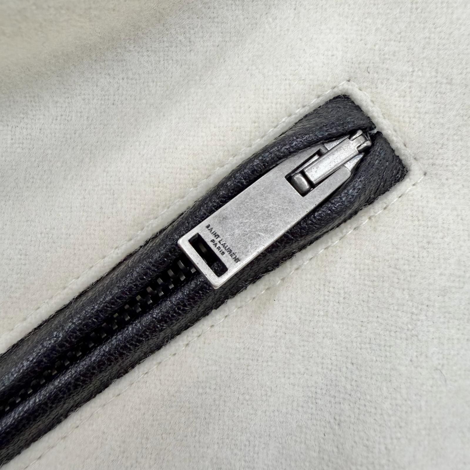 Saint Laurent Paris Wool Lambskin Back Heaven Varsity Jacket White Black 38 — view 7